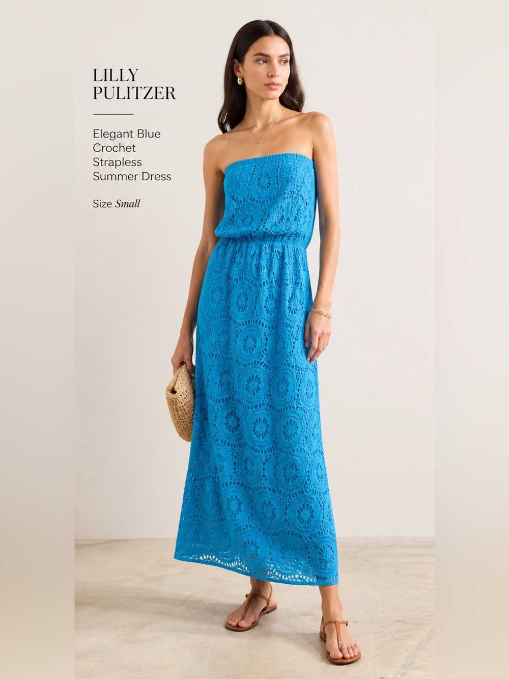 Lilly Pulitzer Elegant Blue Crochet Strapless Summer Dress Size Small